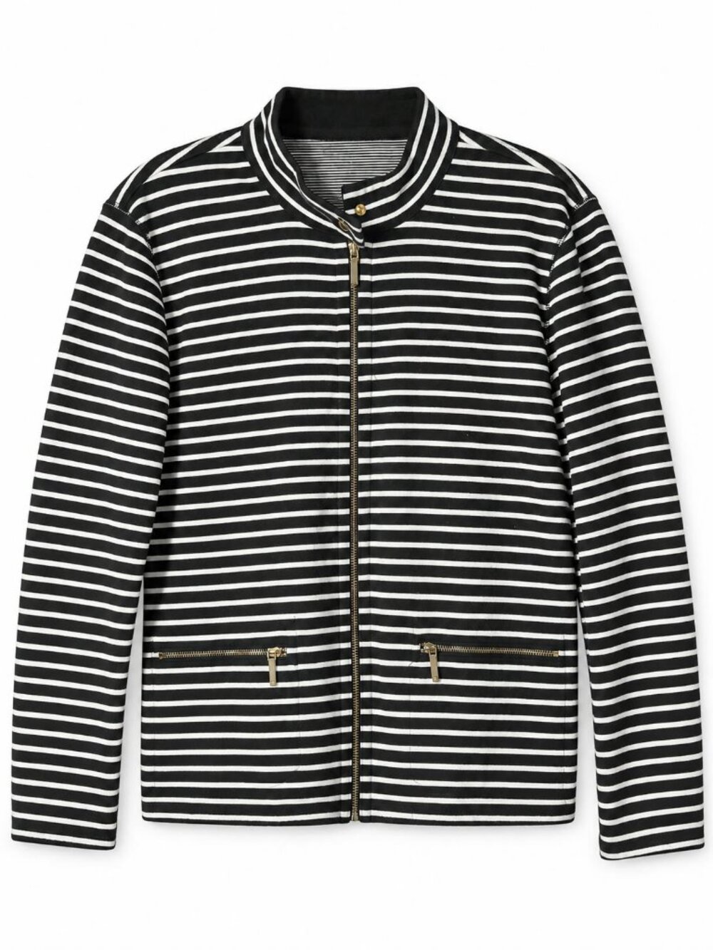 Ralph Lauren Striped Mock Neck Full Zip Jacket Black White L